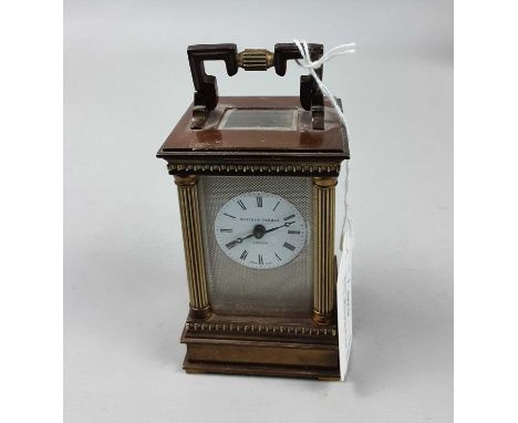 MATTHEW NORMAN OF LONDON MINIATURE CARRIAGE CLOCK,9cm high, along with a sand timer (2)