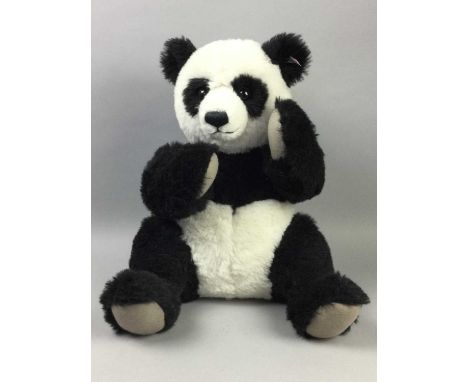 LARGE MODERN STEIFF SEATED PANDA,45cm high, with a velvet fabric bag
