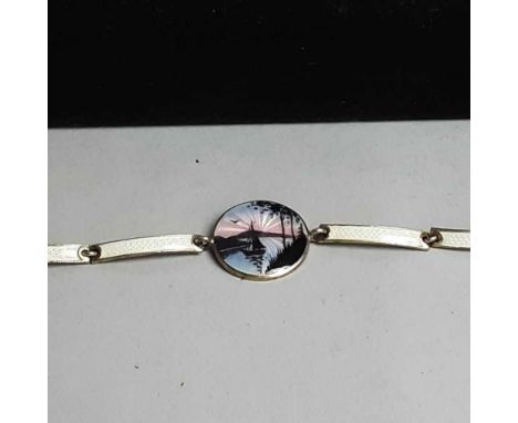 NORWEGIAN SILVER AND GUILLOCHE ENAMEL BRACELET,stamped 925S with maker's mark to central panel, 18.5cm longEnamel appears to 