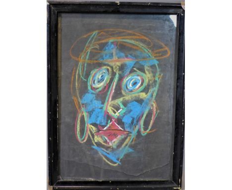 A pastel study of a face in the style of Basquiat, monogrammed JB to verso, framed and glazed, 42 x 30cm, needs re-mounting, 