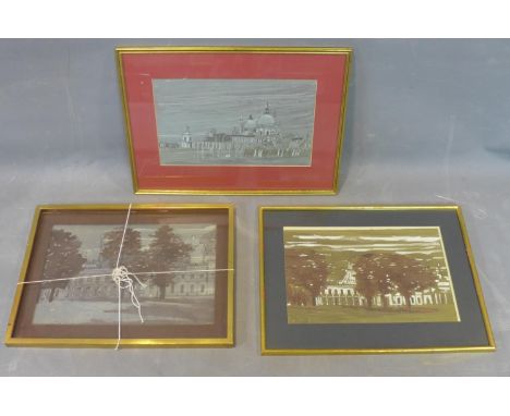 Talbot Hicks, three paintings to include a watercolour possibly of Brighton Pavilion, 31 x 47cm; another watercolour and goua