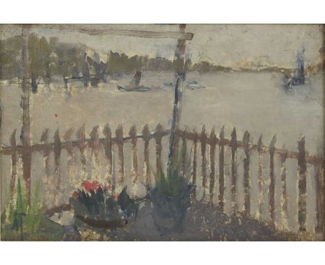 *Margaret Thomas (1916-2016)'Roof garden, Rotherhythe'inscribed with title on artist's label verso25.5 x 37.5cm*Artist's Resa