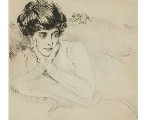 Paul-Cesar Helleu (French, 1859-1927)Mme Helleu with her head in her hands, study for 'Le Visage Encadre'drypoint, circa 1900