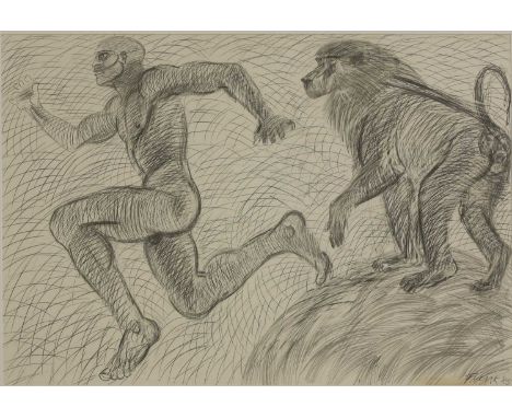 *Dame Elisabeth Frink RA (1930-1993)Running man and baboonsigned and dated '85 l.r., pencil70 x 99cm*Artist's Resale Right ma