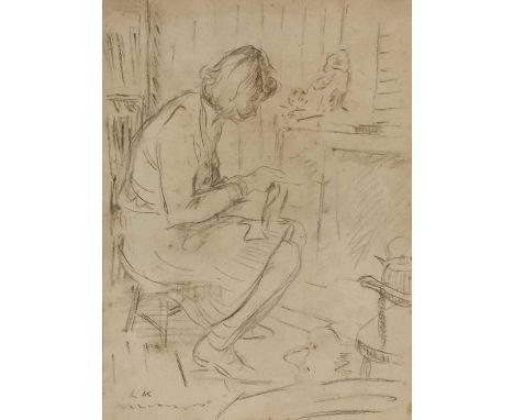 *Dame Laura Knight RA RWS (1877-1970)Seated figure in a kitchensigned with initials l.l., pencil 31.5 x 24cm*Artist's Resale 