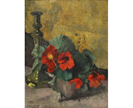 *Alfred Wolmark (1877-1961)Pansies and candlestickssigned and indistinctly dated l.l., oil on board44 x 33cm*Artist's Resale 