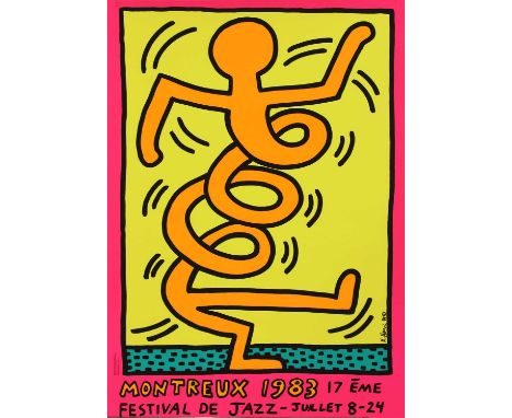 Keith Haring (American, 1958-1990)Pink Montreux, 1983screenprint100 x 70cm, unframedCondition report: A couple of extremely l