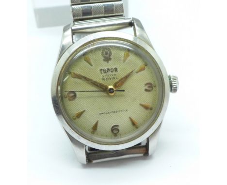 A Tudor Oyster Royal wristwatch, the button marked Rolex Oyster, 31mm case