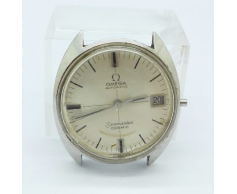 A gentleman's Omega Seamaster Cosmic automatic date wristwatch head, lacking button, case back bears inscription