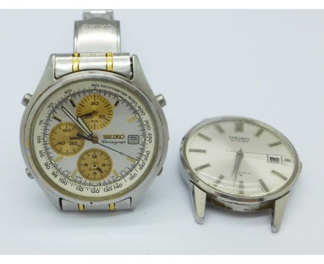 A gentleman's Seiko automatic date wristwatch and a Seiko chronograph date with alarm, lacking button