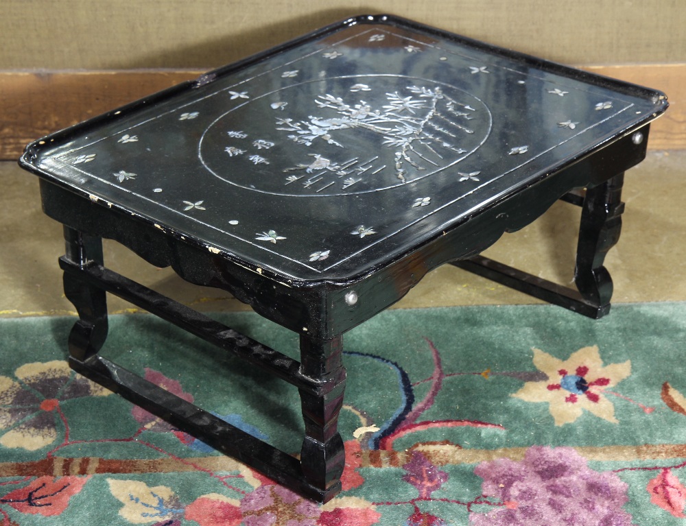Korean Black Lacquered Folding Table With Mother Of Pearl Inlay Lot 55a Korean Black Lacquered Folding Table With Mother Of Pearl Inlay