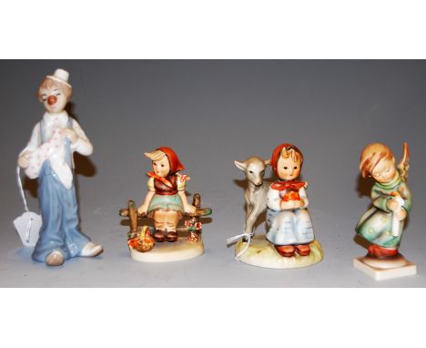 Three various Hummel figures together with Spanish clown figure   Condition Report / Extra Information  Chip to quiff of Good