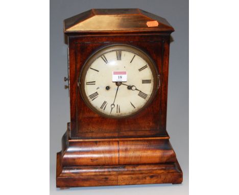A 19th century Continental mahogany cased and cut brass inlaid mantel clock, having enamelled dial with Arabic numerals and e
