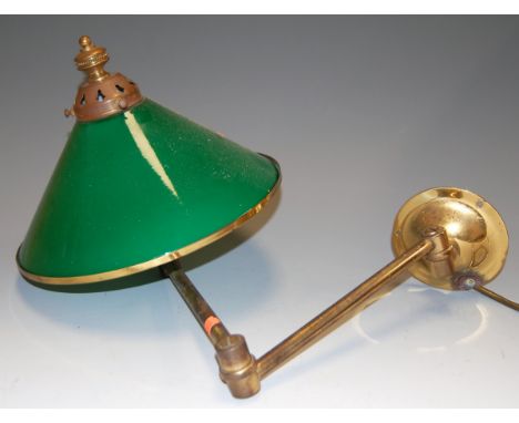 A pair of ***Christopher Wrey*** lacquered brass adjustable wall light fittings, each having conical green glass shades