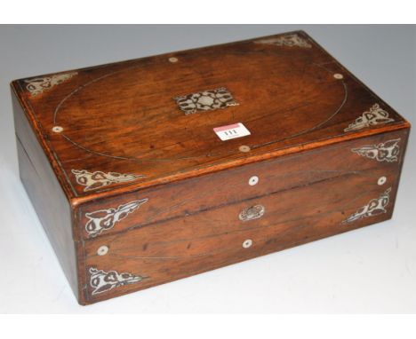A Victorian rosewood and mother of pearl inlaid writing slope, having fitted interior, w.36cm   Condition Report / Extra Info
