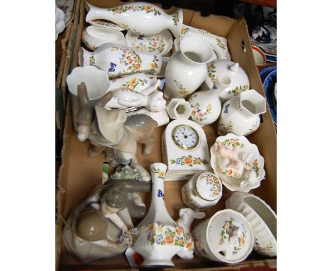 A box of miscellaneous china, to include; Lladro figure of a child and donkey (a/f), Lladro figure of children (a/f), various