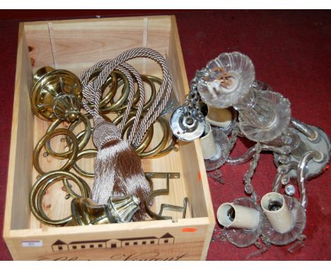 A mid-20th century glass five branch ceiling light fitting, having glass drops
