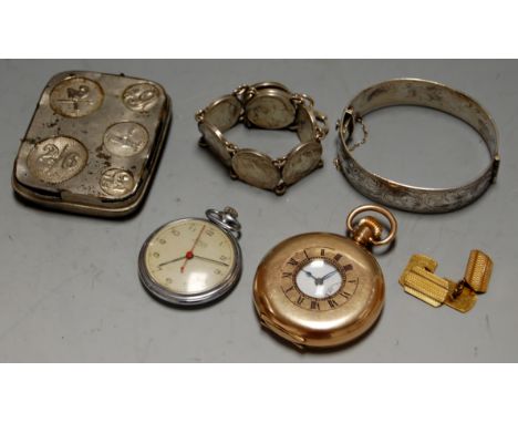 An early 20th century gent's gold plated cased half hunter pocket watch, having enamelled dial with Roman numerals and subsid