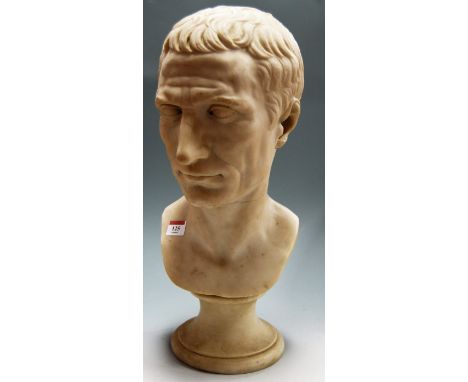 A large Parian head and shoulders portrait bust of Caesar, on socle base, h.46cm 