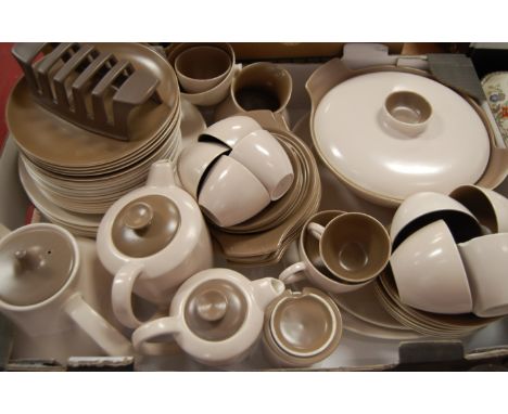 A 1970s Poole pottery two-tone part tea and dinner service, having printed Poole England mark verso