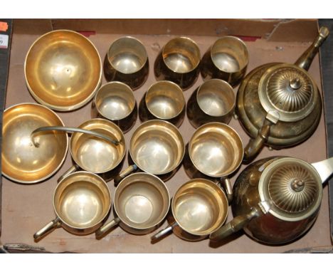 An eastern brass part tea, coffee and drinks service