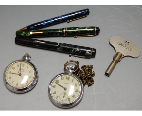 A Conway Stuart 759 fountain pen, having 14ct gold nib; together with the Seal fountain pen; a Regent ballpoint pen; and two 