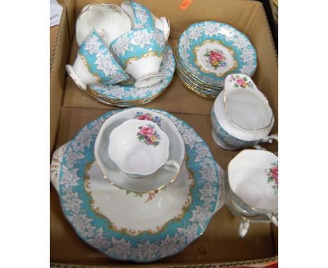 A Royal Albert bone china tea service in the Enchantment pattern   Condition Report / Extra Information  One tea cup is small