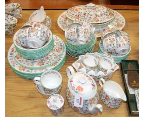 A Mintons part tea and dinner service in the Haddon Hall pattern, to include; meat plates, dinner plates, sauceboat etc    Co