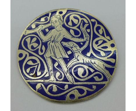 A silver and enamel Metropolitan Museum of Art brooch/pendant, marked MMA, diameter 6cm