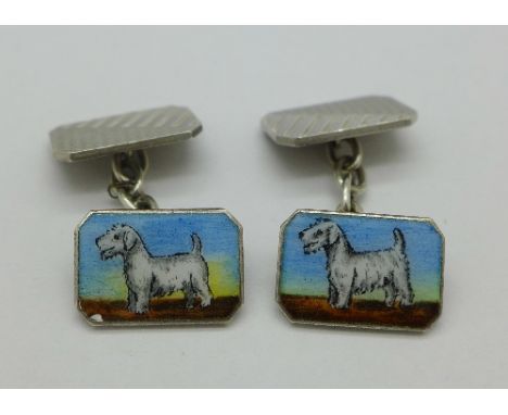 A pair of silver and enamel Scottie dog cufflinks, Henry Griffin & Sons Ltd.