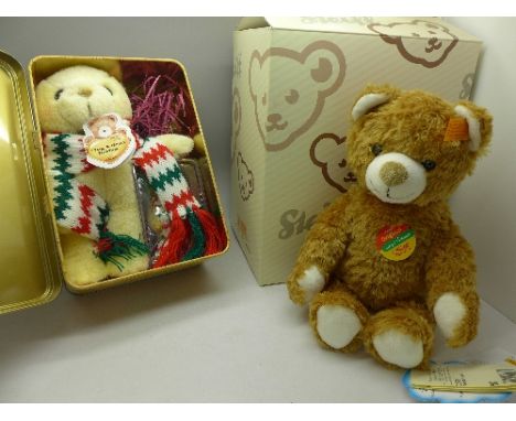 A Steiff Cosy Bears Teddy and a Cherished Teddy tug-a-heart bear