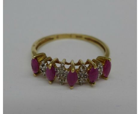A 10ct gold, ruby and diamond ring, 1.6g, O