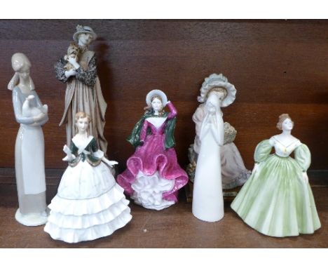 Seven figures including Royal Worcester, Coalport and Nao