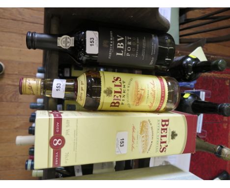 A bottle of Fortnum &amp; Mason Late Bottled Vintage Port 2000 (bottled 2005), and two bottles of Bell's Scotch Whisky (3) 