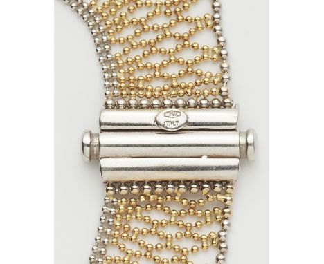Bicolor- Kragencollier und Armband18 k Gelbgold/Weißgold. Geschmeidiges Kragencollier und passendes Armband aus sehr feinem g