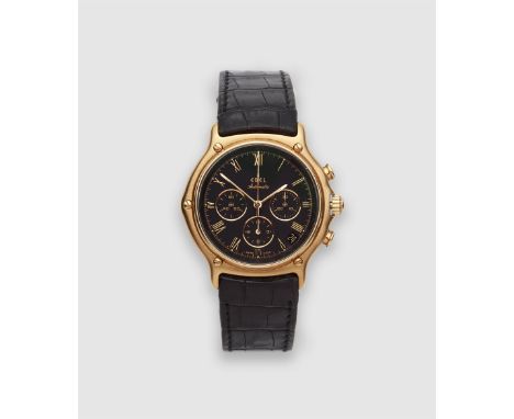 Ebel 1911 Chronograph18 kt Roségold. Runde Herrenarmbanduhr. Saphirglas. Fünffach verschraubte Lünette. Schwarzes Zifferblatt