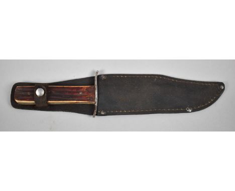 A Vintage Bowie Knife with Leather Scabbard, 26cm Long 