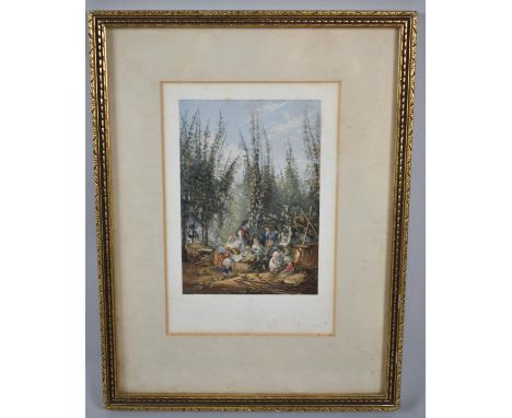 A Framed Baxter Print, The Hop Garden, 10.5x15.5cm 
