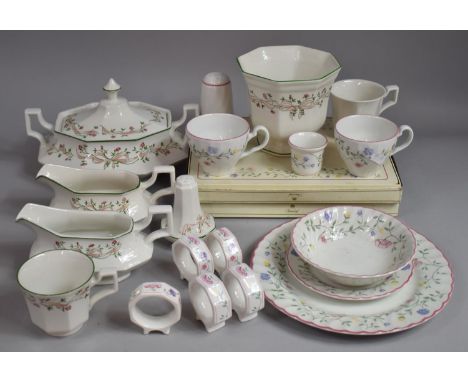 A Collection of Various Breakfastwares to Comprise Eternal Bow Pattern Lidded Tureen, Jug, Cups, Planter, Table Mats etc 