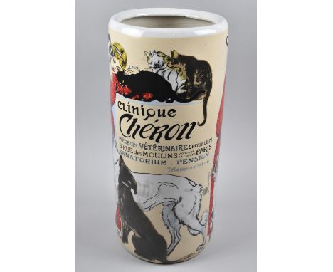 A Reproduction French Ceramic Stick Stand Decorated with Maidens, Cats and Dogs, Clinique Cheron, 45cm high 
