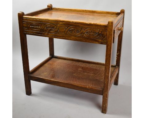 A Vintage Oak Two Tier Trolley with Two Drawers, no Casters, 64cm wide 