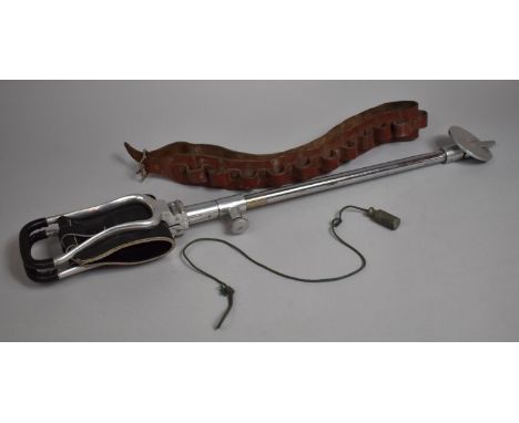 A Vintage Adjustable Shooting Stick Together with a Leather Cartridge Belt and Weight 