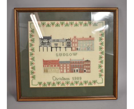 A Framed Late 20th Century Tapestry, Ludlow Christmas 1989 