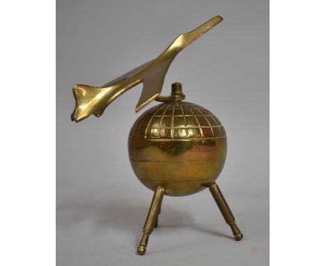 A Mid 20th Century Brass Desktop Model of Jet and Globe on Tripod Support, 15.5cm high 