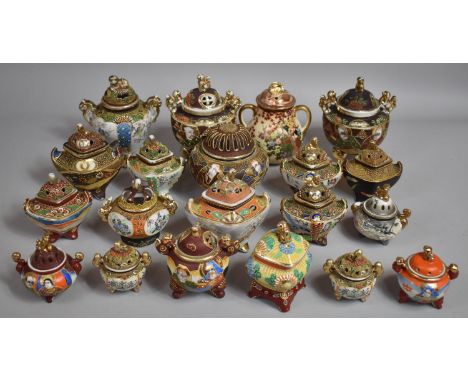 A Collection of Various Ceramic Satsuma Potpourri/Footed Koro Jars (20 Pieces in Total, Varying Condition Issues) 