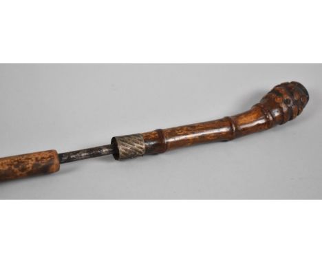 A Late 19th Century Bamboo Sword Stick with Carved Pommel, Circular Blade, 89cm Long 