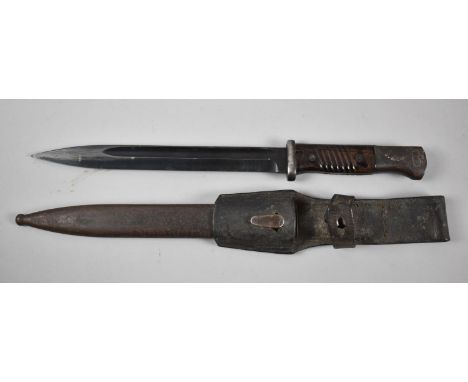 A WWII German Wehrmacht 42FNJ Mauser Bayonet no.5902m Complete with Metal Scabbard and Leather Bayonet Frog 