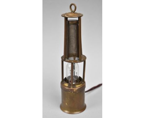 A Miniature Brass Night Light in the Form of a Miner's Safety Lamp, 16cm high 