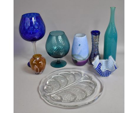 A Collection of Various Glass to Comprise Caithness Vase, Studio Glass Vase, Handkerchief Vase etc 