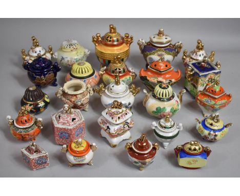 A Collection of Various Ceramic Satsuma Potpourri/Footed Koro Jars (25 in Total, Varying Condition Issues) 
